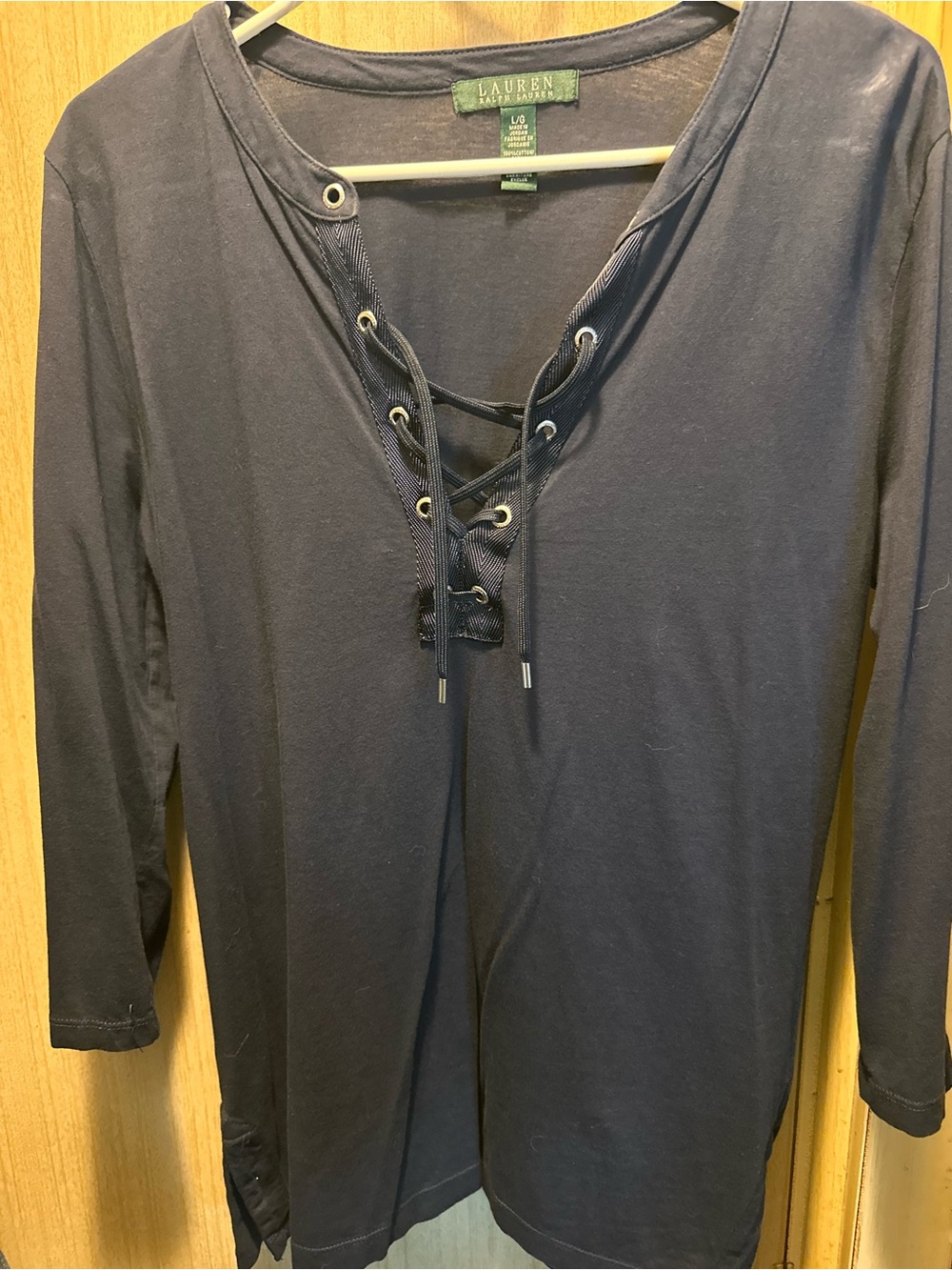 Lauren Ralph Lauren Navy Cotton Long Sleeve Top